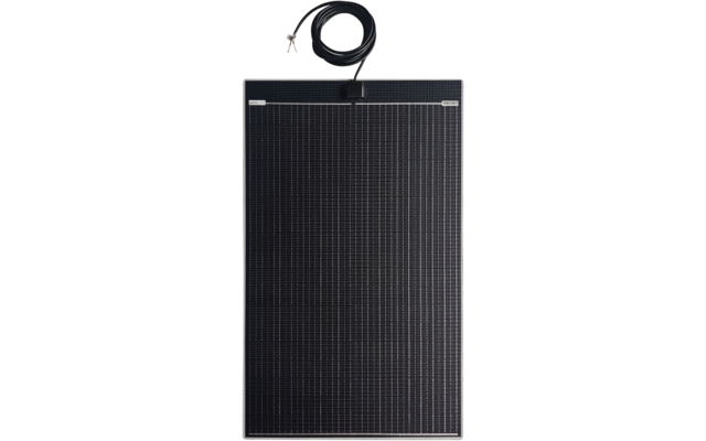 Panneau rectangulaire noir à motif quadrillé fin et bordure argentée, câble noir en haut avec deux connecteurs
