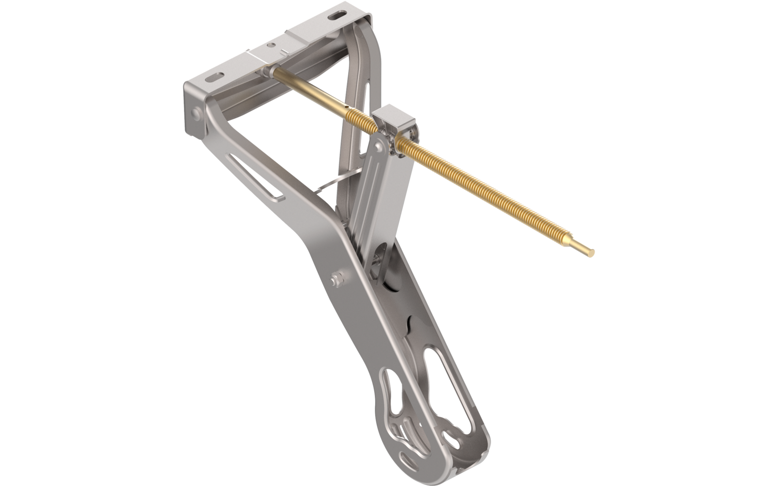 Metallstruktur mit ausgestrecktem Hebelarm und gelbem Stab