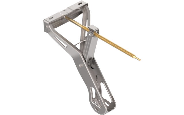 Metallstruktur mit ausgestrecktem Hebelarm und gelbem Stab