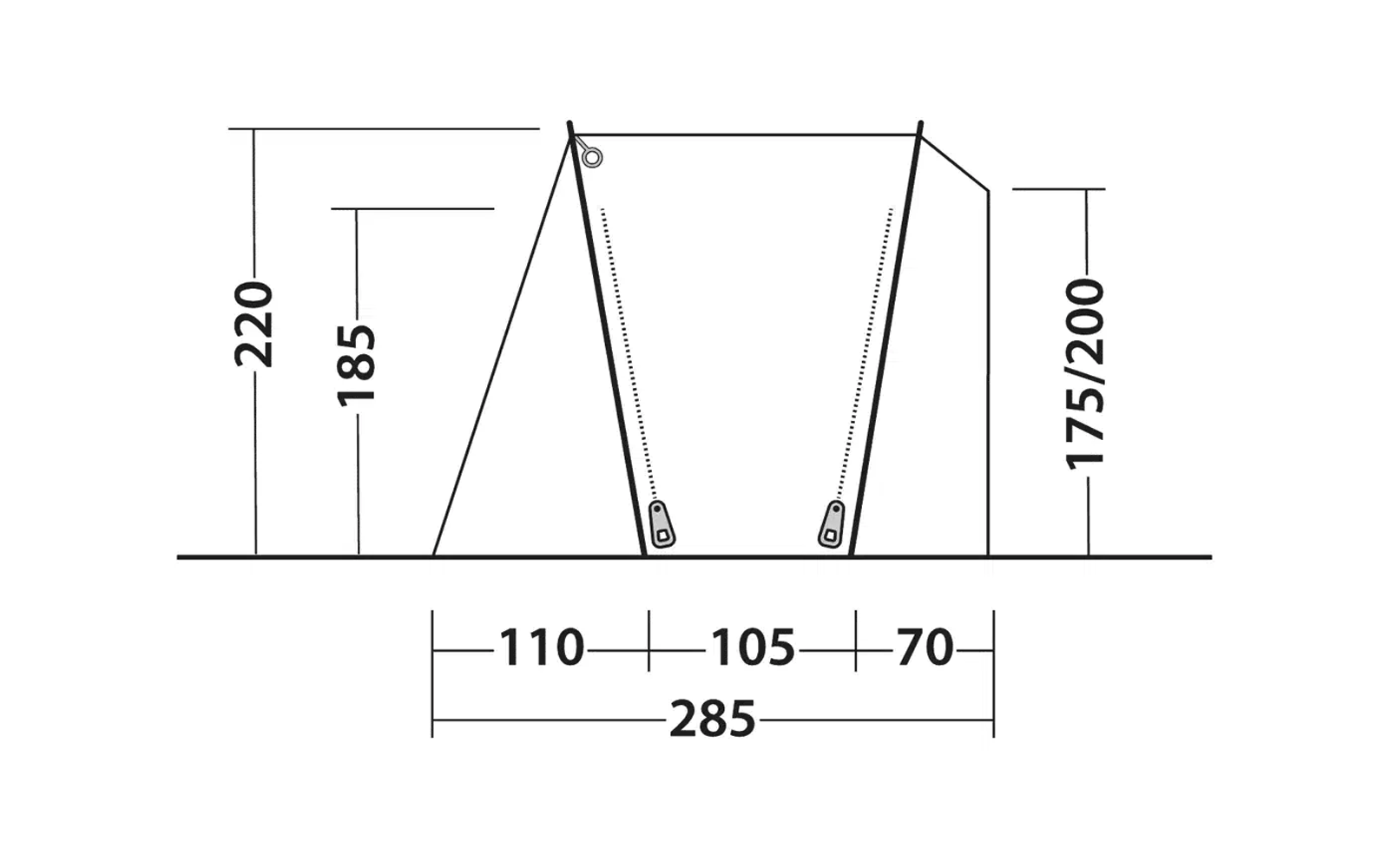 Technische Zeichnung eines dreieckigen Gestells mit Maßen in Millimetern