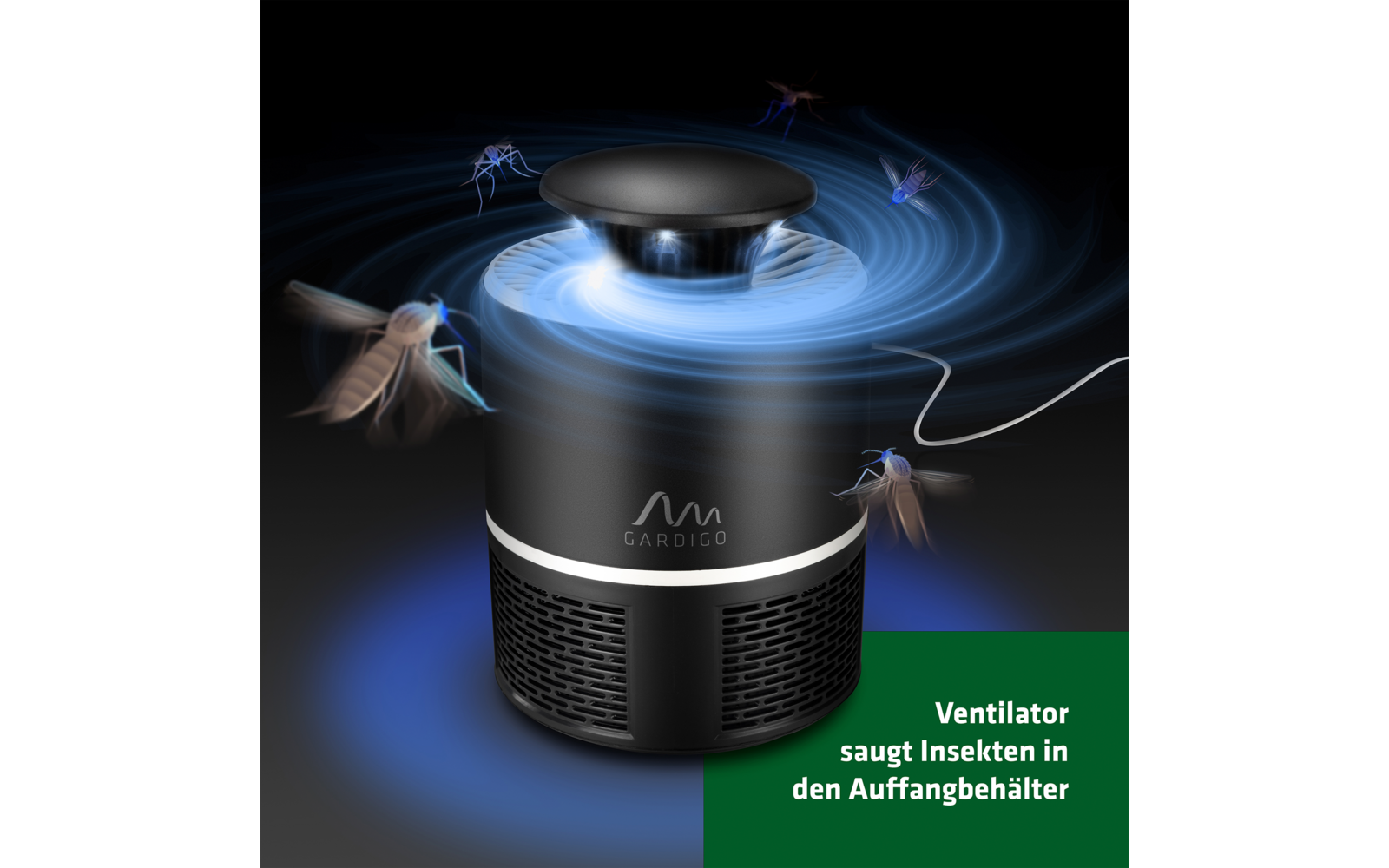 Ventilator zeigt Luftstrom in den Raum und aus dem Raum