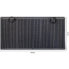 Rectangular solar panel with dark cells, white frame, two black cables at top and dimensions 150 cm × 76 cm