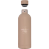 Bouteille d'eau beige avec bouchon retiré sur fond blanc