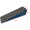 Bloc en plastique bleu incliné avec dessus en grille noire ; lignes de mesure rouges et indications '79cm', '22cm', '21cm'