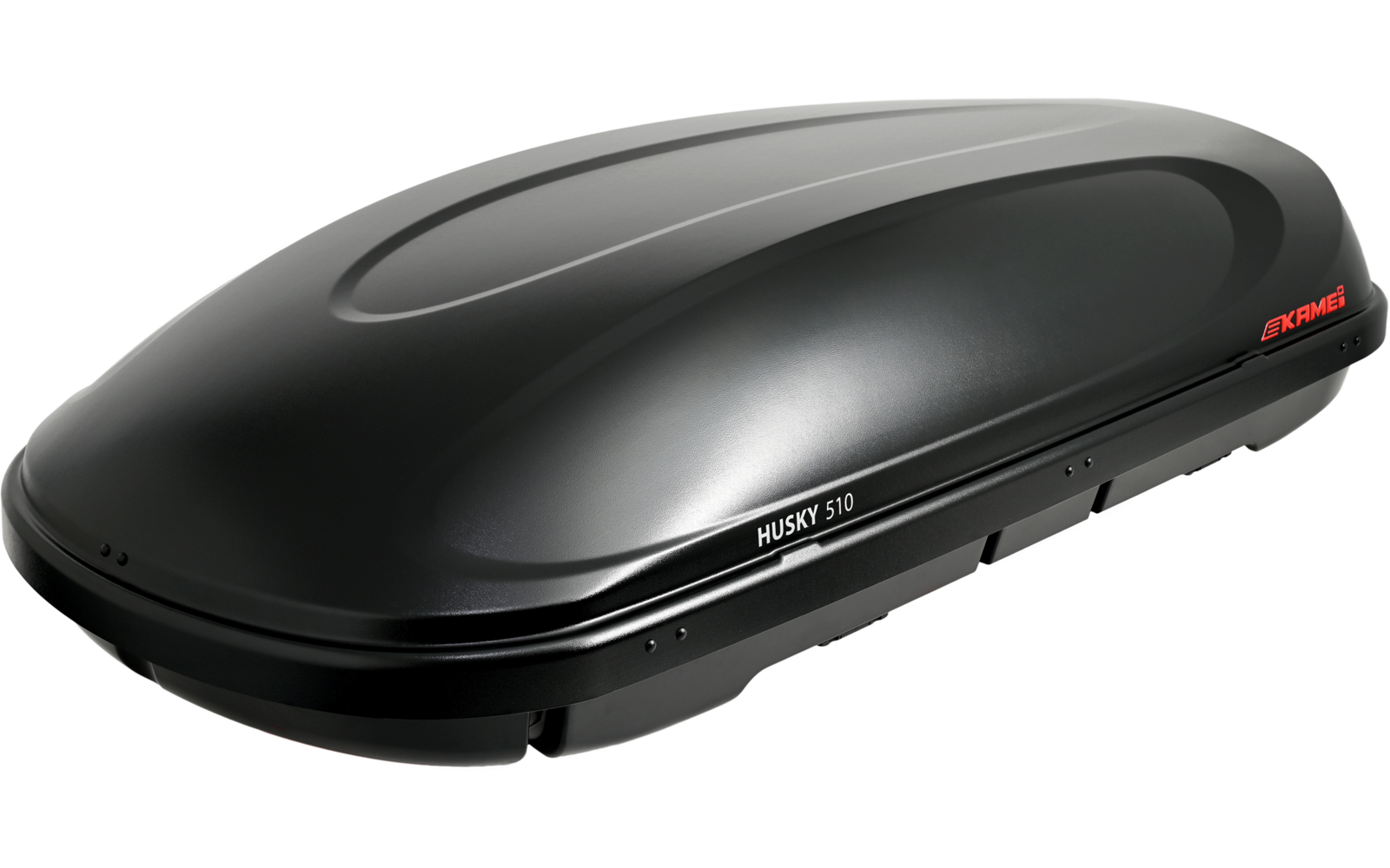 Baule da tetto nero e aerodinamico con scritta 'HUSKY 510' e logo rosso