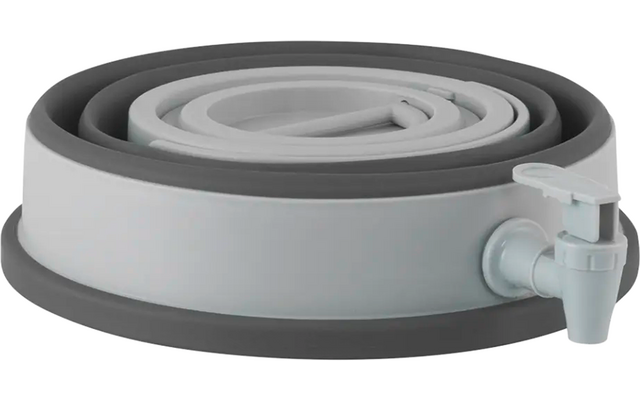 Seau pliable gris et blanc avec robinet de sortie