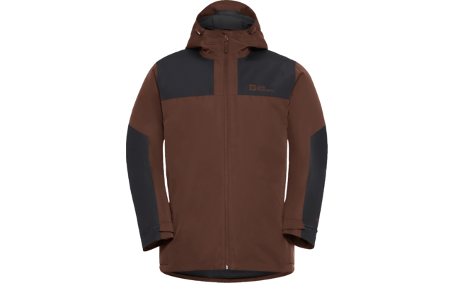 Braune Jacke mit schwarzem Oberteil und schwarzen Ärmeln