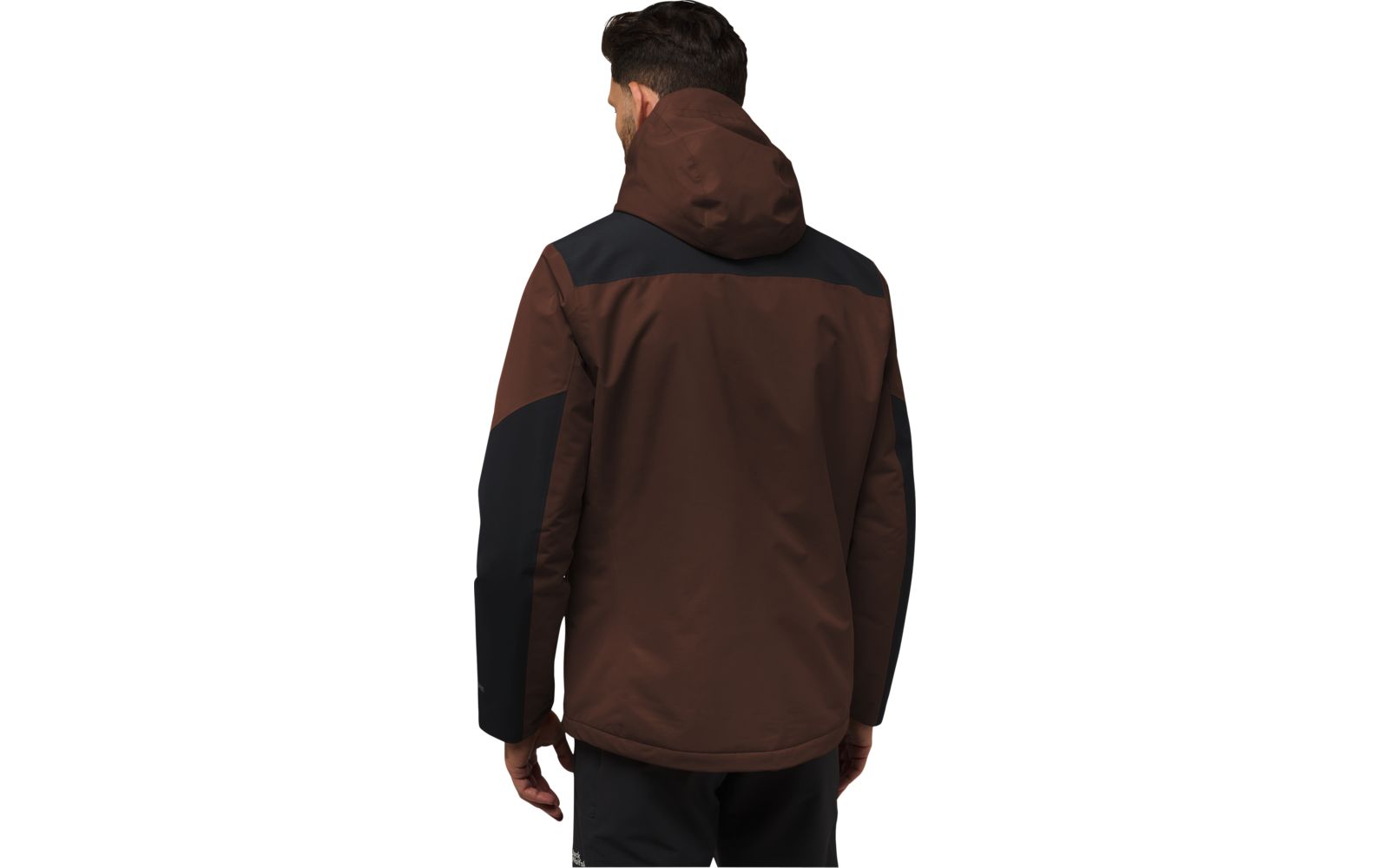 Foto einer Person mit brauner Jacke und dunkelbraunem Kapuzenpully, Blick nach links