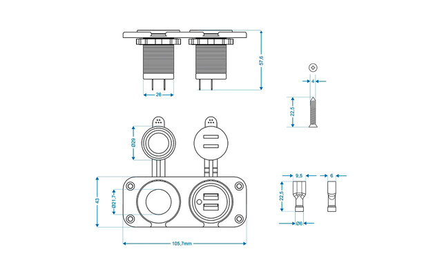 Kit de instalación ProPlus - doble toma de corriente y USB