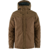 Braune Jacke mit Kapuze und Reißverschlüssen, frontal sichtbar