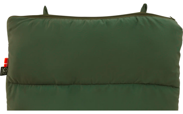 Grüner, rechteckiger Schlafsack mit Reißverschluss und Henkeln oben