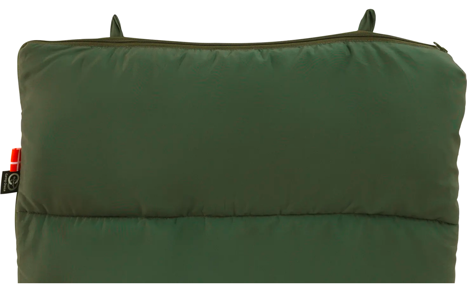 Grüner, rechteckiger Schlafsack mit Reißverschluss und Henkeln oben