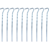 Several bent metal rods with hooked tops arranged side by side on a white background