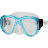 Taucherbrille mit transparenten Gläsern und blauem Rahmen