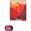 Gemälde einer rot-orangenen Gebirgslandschaft mit verschiedenen Bergschichten und einem kleinen Grünton am unteren Rand