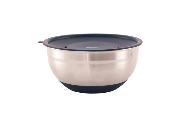 Edelstahlschüssel mit schwarzem Kunststoffdeckel und rutschfestem Boden