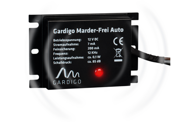 Schwarzes elektronisches Gerät mit Kabeln, mit Aufschrift und Logos