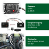Diagramm zeigt einen Frequenzmessgerät mit 12 kHz bei 85 dB, Energieversorgung über Autobatterie und ein Bild eines Kabels, das in einem Winkel von 60 Grad verlegt wird