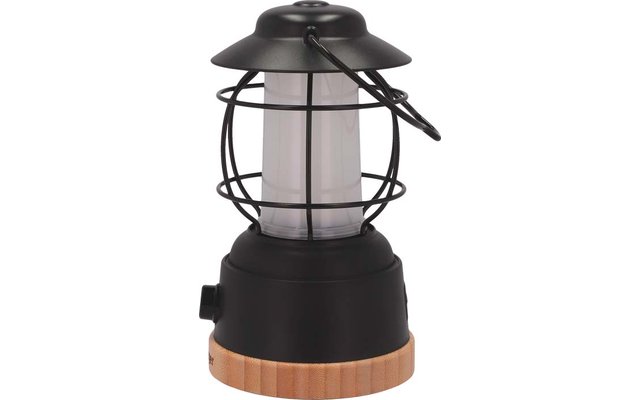 Zwarte lantaarn met houten voet en transparant glas