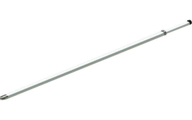 silberner, dünner Metallstab aus zwei ineinandergeschobenen Segmenten auf weißem Hintergrund
