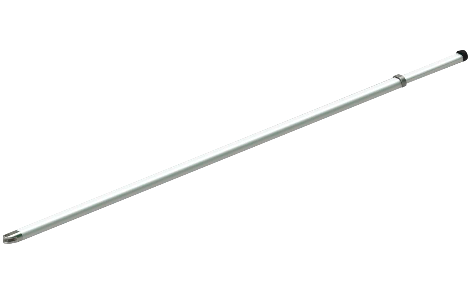 silberner, dünner Metallstab aus zwei ineinandergeschobenen Segmenten auf weißem Hintergrund