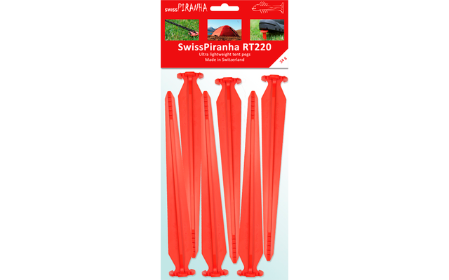 Swiss Piranha RT220 Clavijas para tiendas de campaña rojo 22 cm Juego de 6