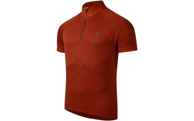 Rostorange meliertes kurzärmeliges Oberteil mit Stehkragen, halbem Reißverschluss und kleinem Brustlogo