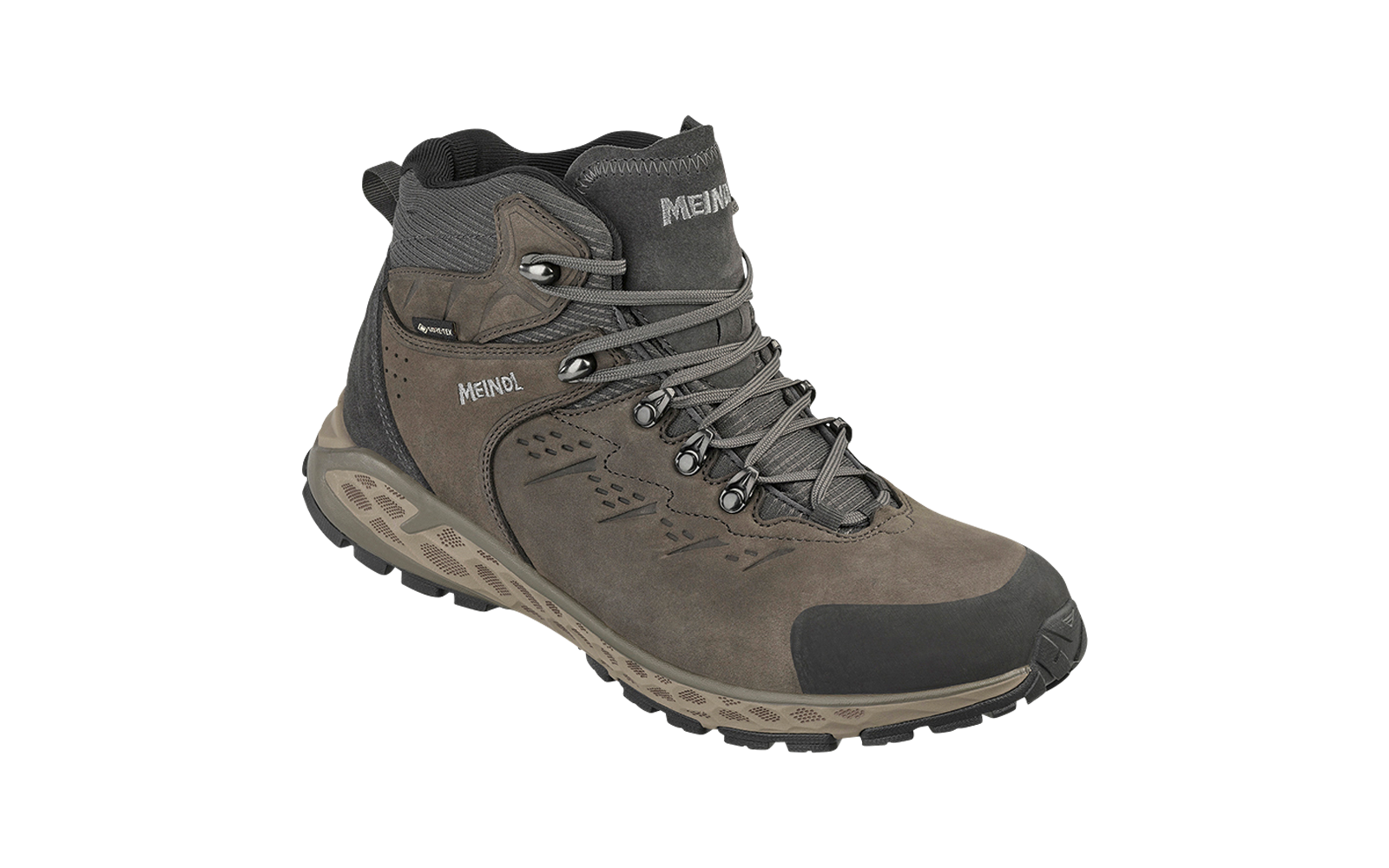 Grauer Wanderschuh mit schwarzen Details und grauen Schnürsenkeln