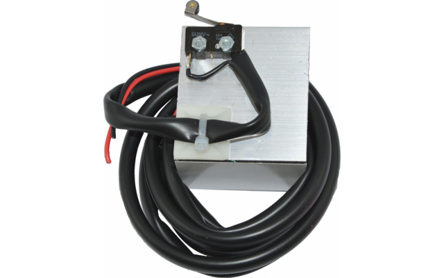 Electronic component with black cable and connector on white background