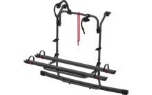 Porte-vélos en métal avec des éléments rouges et noirs