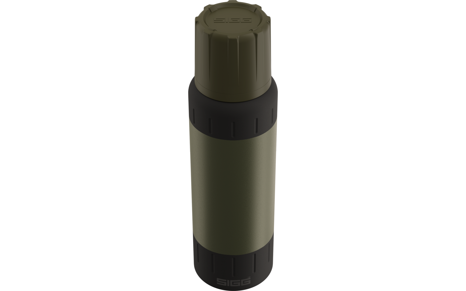 Zylindrische, olivegrüne und schwarze Flasche mit Schraubverschluss