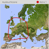 Karte von Europa mit rotem handgezeichnetem Kreis über Iberischer Halbinsel, Frankreich, Italien und angrenzenden Regionen; oben links Schrift 'Ausleuchtzone', oben rechts roter Punkt und Schrift 'Astra 1'