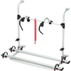 Porte-vélos en métal avec supports et une sangle rouge sur fond blanc