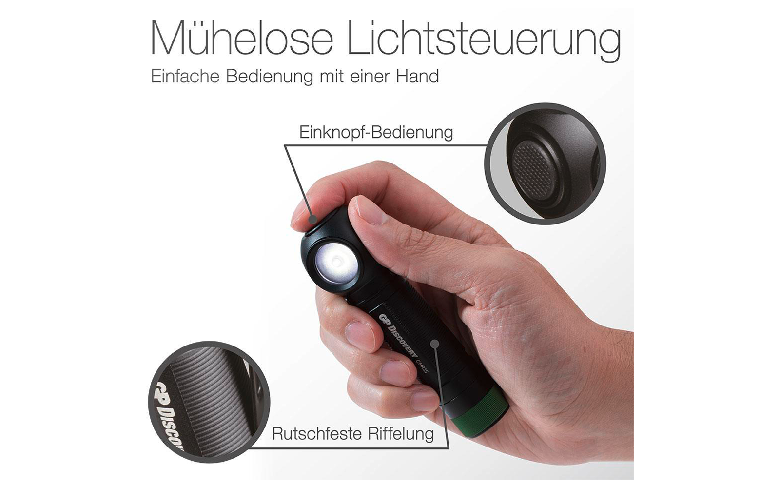Produktbild GP Batteries CH35 Multifunktions-Stirnlampe 600 Lumen mit USB-Ladefunktion 1