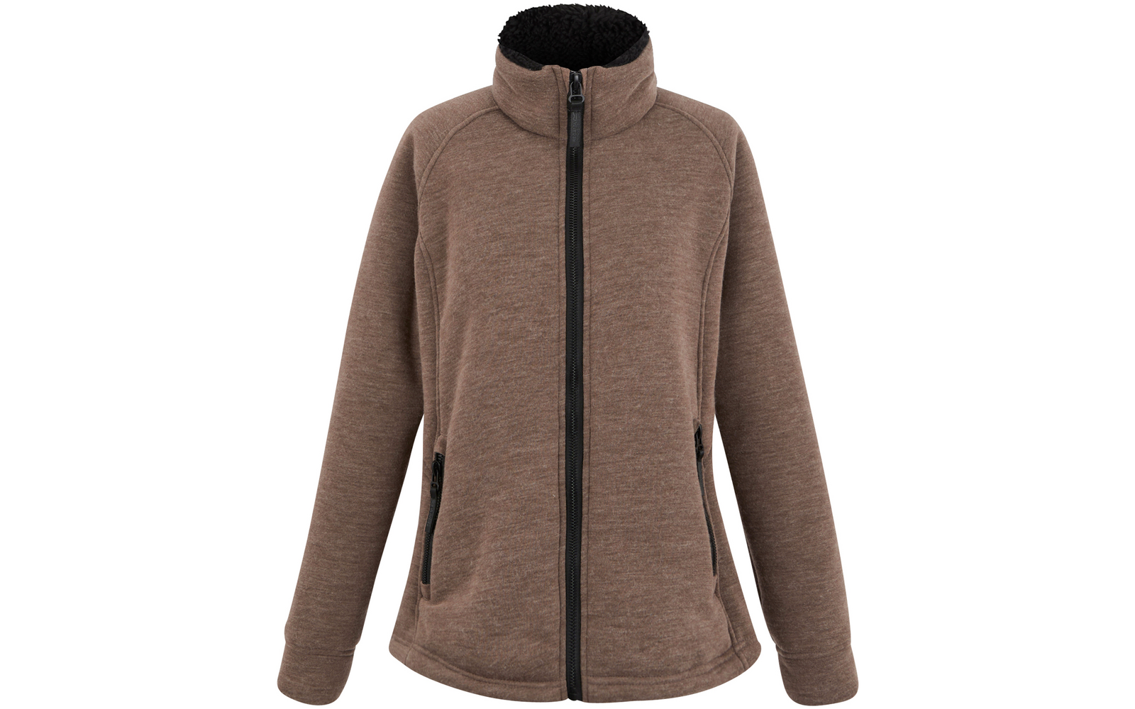 Braune Fleecejacke mit Reißverschluss, Stehkragen und Taschen