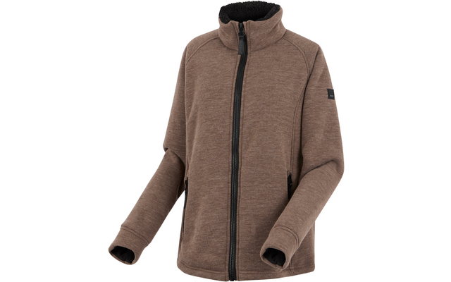 Brauner Fleecejacke mit schwarzem Reißverschluss und Stehkragen