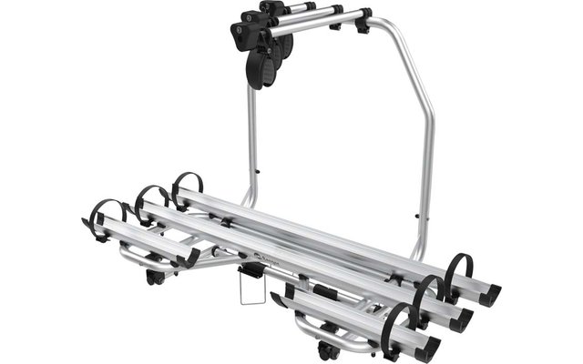 Silberner Fahrradträger aus Metall mit Halterung für drei Fahrräder