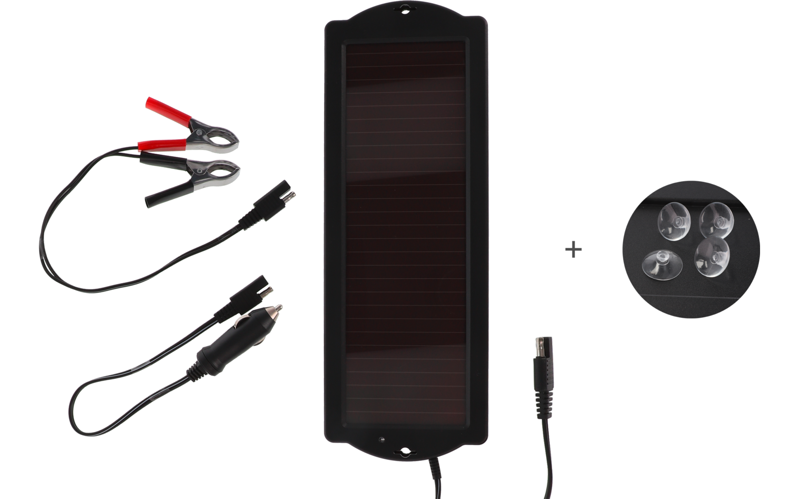 Solarmodul mit Kabeln und einem runden LED-Licht
