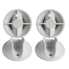 Two white wall mounts with round heads and mounting screws