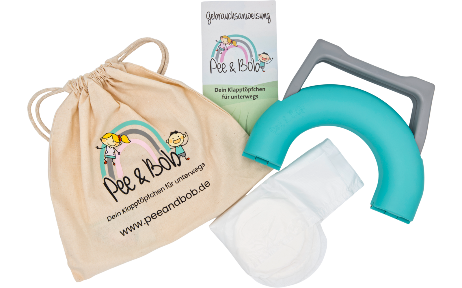 Produktbild Pee & Bob Starter-Set Klappt&ouml;pfchen mobil f&uuml;r Kinder bis 50 kg inklusive 5 Einwegbeutel 1