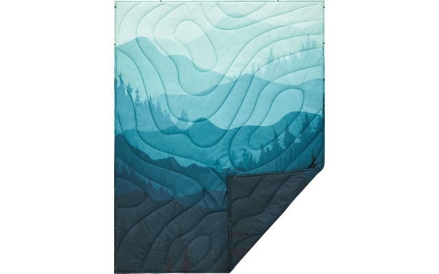Blaue und schwarze gesteppte Decke, eine Ecke umgeklappt