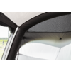 Tentinterieur met gebogen zwart frame, grijze stof, gaaspaneel en licht doorschijnende binnenstof
