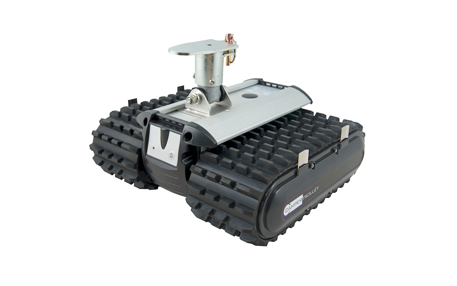 Kleiner Roboter mit Kettenantrieb und einer Kamera auf der Oberseite