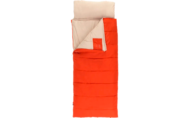 Rode en beige slaapzak met zacht kussen