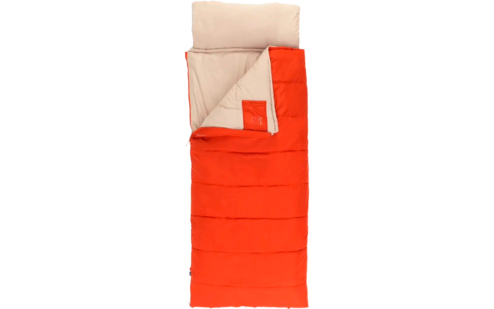 Rode en beige slaapzak met zacht kussen