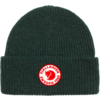 Dunkelgrüne Strickmütze mit rotem und weißem Logo