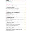 Inhaltsverzeichnisseite mit der Überschrift "INHALT" oben, darunter nummerierte Einträge mit Titeln links und Seitennummern rechts; einzelne Einträge farbig hervorgehoben
