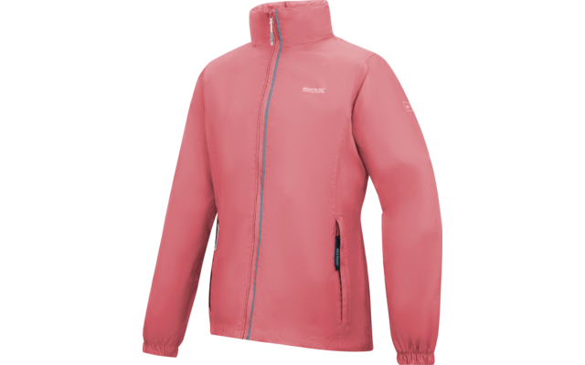 Rosa Jacke mit durchgehendem Reißverschluss, Stehkragen, langen Ärmeln mit Gummibündchen, zwei seitlichen Reißverschlusstaschen und kleinem weißen Logo auf der Brust