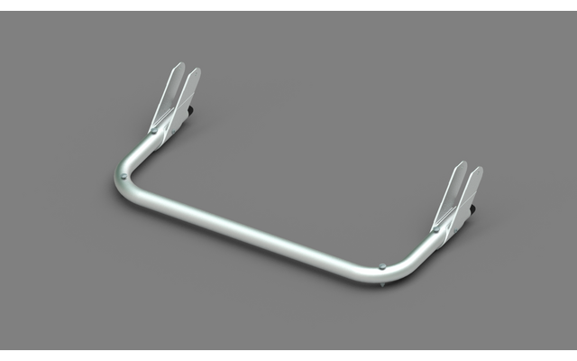U-vormige zilverkleurige metalen staaf met twee bevestigde montagebeugels op een grijze achtergrond