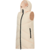 Gilet imbottito senza maniche con cappuccio, rosa chiaro/pesca, con cerniera centrale nera e tasca laterale con zip nera